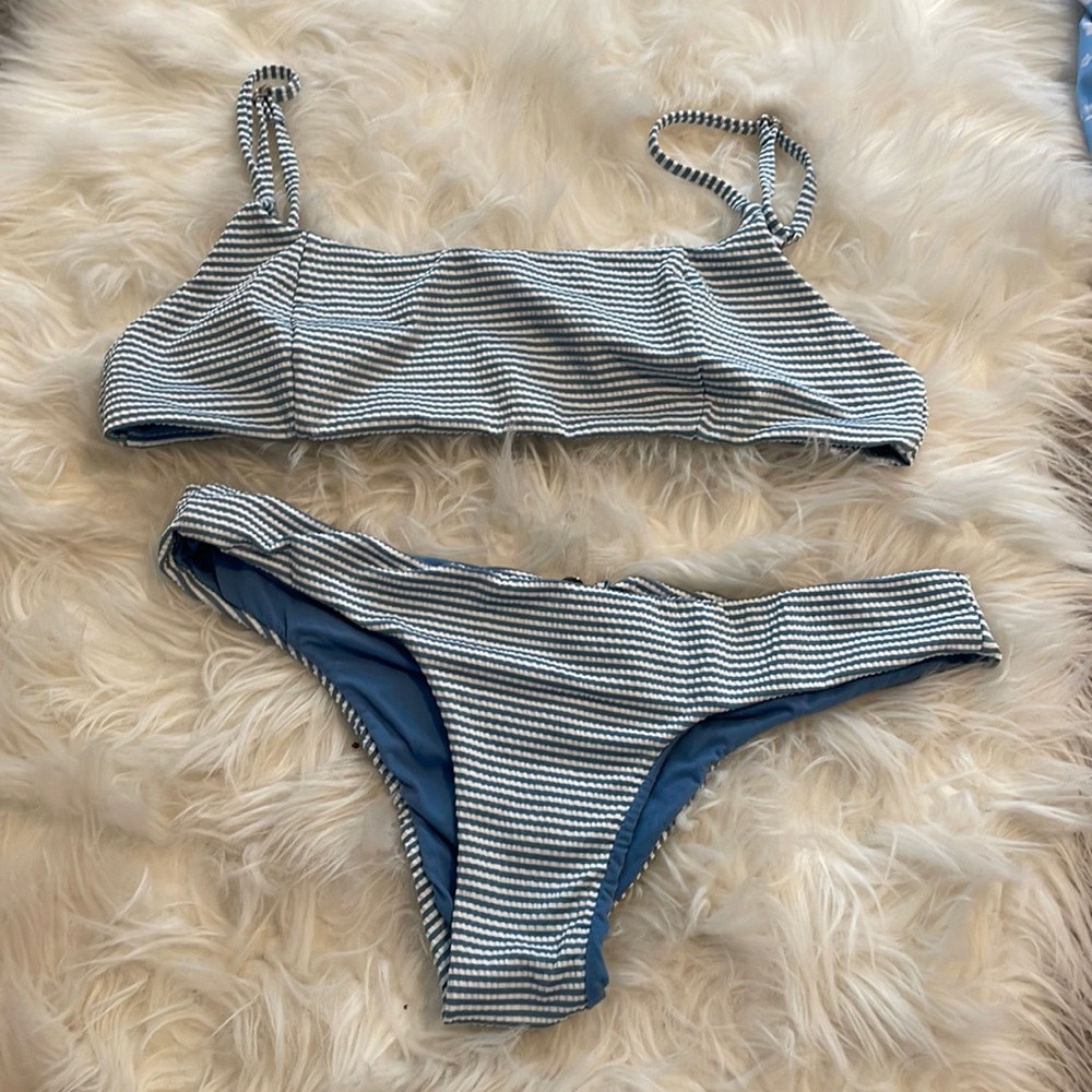 Blue and white bikini set